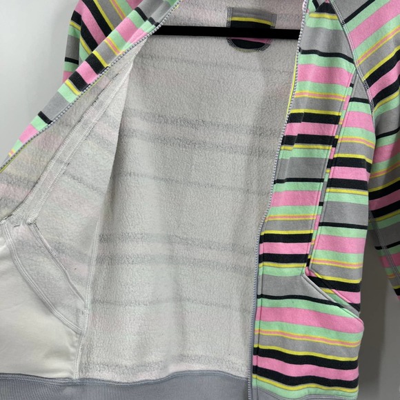 Ivivva Lululemon Striped Heavy Jacket Zippered Hooded Thumb Holes Girls 14 READ - Picture 8 of 9